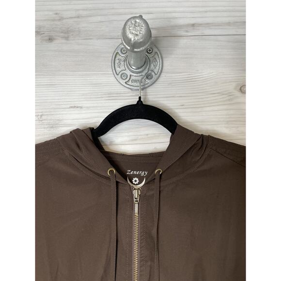 Chico's Zenergy Neema Court Side Jacket Womens Size 3 Chocolate Hooded Full Zip - Picture 2 of 11